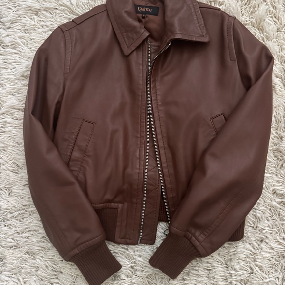 Quince Brown Leather Bomber Jacket - Picture 7 of 8